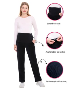 Luvmabelly MYRA8511 Beli Ayarlanabilir Kışlık Kadife Hamile Pantolonu (Lacivert)
