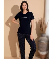 Boyraz Slim Fit Dar Kesim Kadın Milan Bisiklet Yaka Kısa Kol Pijama Takımı 11004S - 1 Adet (Siyah)