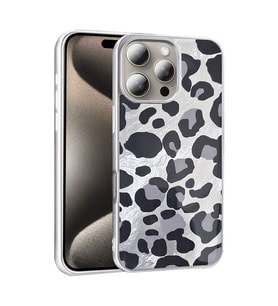 iPhone 16 Pro Max Kılıf Parlak Desenli İnce Tasarım Mep Kapak (Gri-Leopar)
