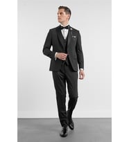 Siyah Mono Yaka Düz Desen 6 Drop Slim Fit Esnek Takım Elbise 1001260201