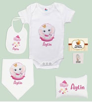 BK Kids Kişiye Özel İsimli 6 Parça Bebek Body Zıbın Battaniye ve Yastık Hediye Seti, Yeni Doğan Bebek Giyim Hediyesi-4