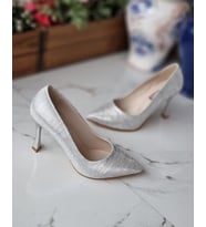 Pretty 9246 Kadın Simli 9 Cm Kadeh Ökçe Stiletto (Gümüş)