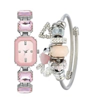 Forentina Pembe Taşlı Bayan Kol Saati-Pembe Balıklı Charm Bileklik Set PS4200