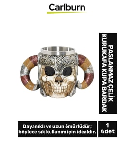 Özel Tasarım Dekoratif Şık Hediyelik Sevgili Arkadaş Paslanmaz Çelik Kurukafa Kupa Bardak 12*18 Cm