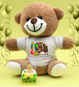 Kişiye Özel Peluş Ayıcık & Ayıcıklı Happy Birthday Kar Küre Hediye Seti