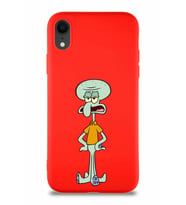 Apple iPhone XR Soft Premier Kapak Squidward Dokunaç Tasarımlı Silikon Kılıf - Kırmızı (Şeffaf)