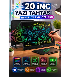 20 Inc Renkli Lcd Grafik Dijital Kalemli Çizim Tableti Yazı Tahta Not Yazma Eğitim Tableti