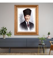 Altın Varaklı Çerçeveli Paspartulu Atatürk Tablo DC0982 (Gold)