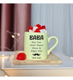 Baba Tasarımlı Kişiye Özel Sarı Türk Kahvesi Fincanı