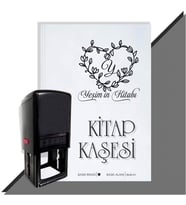 Kişiye Özel Kalp Sarmaşık 8 Harfli Otomatik Kitap Kaşesi (Siyah)