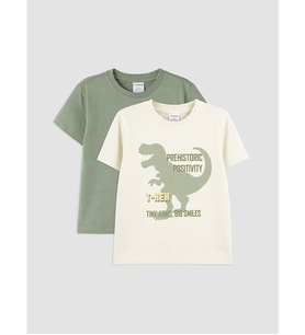 LCW Kids Yeşil Bisiklet Yaka Baskılı Erkek Çocuk 2'li Tişört