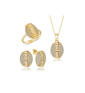 Taşlı Gümüş Takı Seti Gold