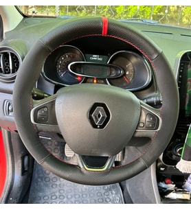 DİKİŞLİ DİREKSİYON KILIFI NOKTALI / NUBUK DERİ KIRMIZI YÜZÜK KIRMIZI DİKİŞLİ RENAULT CLİO 4 İÇİN