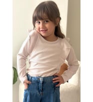 Breeze Kız Çocuk Bluz Omuzu Fırfırlı 4-8 Yaş, Bej