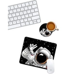 Astronot ve Uzay Temalı Mouse Pad ve Bardak Altlığı Set