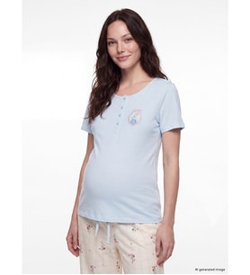 LCW DREAM Ekru Bisiklet Yaka Baskılı Hamile Pijama Takımı