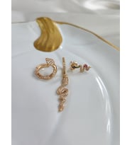 Yılan Figürlü Gümüş Renkli Sallantılı 3'lü Çelik Küpe Seti (Gold)