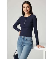 Çıtçıt Detaylı Bluz Lacivert