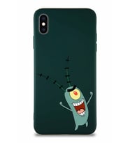 Apple iPhone XS Max Soft Premier Kapak Plankton Tasarımlı Silikon Kılıf - Yeşil (Şeffaf)