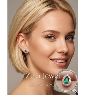 Zeta Jewel Zümrüt Yeşili Damla Gümüş Küpe - Özel Tasarım Hediye