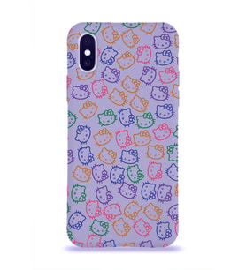 Apple iPhone XS Max Uyumlu Lansman Kılıf Hello Kitty Tasarımlı İçi Kadife Kapak-Lila (Şeffaf)