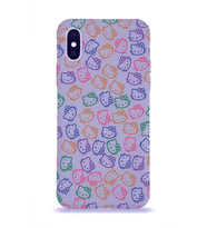 Apple iPhone XS Max Uyumlu Lansman Kılıf Hello Kitty Tasarımlı İçi Kadife Kapak-Lila (Şeffaf)