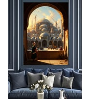 Bir Kemerden İstanbul Camii Manzarası Dekoratif Kanvas - Mdf Ahşap Tablo