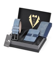 Polo Air Erkek Damat Çeyiz Bohçası Zarif Kutulu 3'lü Günlük Spor Tarz Set Kemer Cüzdan ve Kartlık Taba Renk DMT-0010 (Lacivert)
