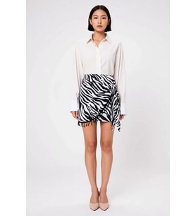 Kadın Mini Sarong Etek Zebra Desenli Boncuk Detaylı Anvelop Kapama Viskoz Dokuma Günlük Rahat Modern