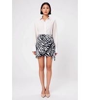 Kadın Mini Sarong Etek Zebra Desenli Boncuk Detaylı Anvelop Kapama Viskoz Dokuma Günlük Rahat Modern