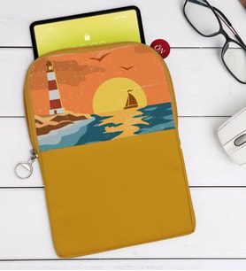 BK Gift Gemi Tasarımlı Taşınabilir Koruyucu Tablet Kılıfı & Organizer Çanta - Sarı-1