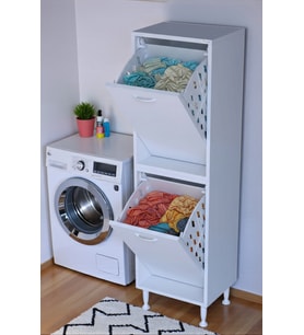 Eliusta Veluna 35 cm Kirli Çamaşır Sepetli Dolap Banyo Dolabı Beyaz 35x138x32,5 cm 2 Sepetli Dolap