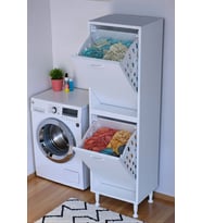 Eliusta Veluna 35 cm Kirli Çamaşır Sepetli Dolap Banyo Dolabı Beyaz 35x138x32,5 cm 2 Sepetli Dolap