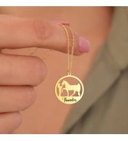 Kişiye Özel 925 Ayar Gümüş Tasarım At İnsan Silüet İsim Kolye (Gold)
