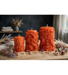 RÜWÜZEL BAROK RÜYASI %100 Soya Wax Vanilya Kokulu 3'lü Dekoratif El Oyması Mum Seti