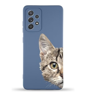 Samsung Galaxy A72 Uyumlu Lansman Kılıf Catface Tasarımlı İçi Kadife Kapak-Petrol Mavisi (Şeffaf)