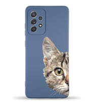 Samsung Galaxy A72 Uyumlu Lansman Kılıf Catface Tasarımlı İçi Kadife Kapak-Petrol Mavisi (Şeffaf)