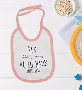 BK Kids Kişiye Özel Pembe Bebek Mama Önlüğü - Model 33