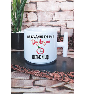 Dünyanın En İyi Diyetisyeni Baskılı Kişiye Özel Diyetisyen Hediyelik T Kulplu Latte Fincanı Kupa