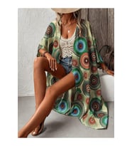 Kadın Kısa Kollu önü Açık Belden Kuşaklı Uzun Kimono