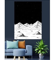 Siyah Beyaz Minimalist Karlı Dağlar Dekoratif Kanvas - Mdf Ahşap Tablo