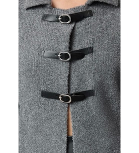Stil Modern Kadın Regular Standart Kol Polo Yaka Buklet Mont Görünümlü Triko Hırka (Gri)