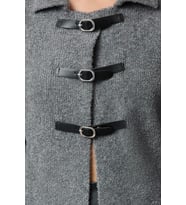 Stil Modern Kadın Regular Standart Kol Polo Yaka Buklet Mont Görünümlü Triko Hırka (Gri)