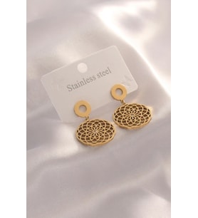 Çelik Gold Renk Lotus Figür Zirkon Taş Detay Kadın Küpe