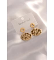 Çelik Gold Renk Lotus Figür Zirkon Taş Detay Kadın Küpe