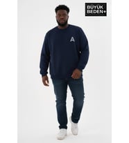 Erkek Büyük Beden A Baskılı Bisiklet Yaka ince Sweatshirt SPR26BSW956-12