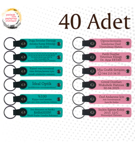 Koyu Turkuaz & Pembe, 40’lı Set, İsimli Anlamlı Deri Anahtarlık, Firma Tanıtım Günlerine Özel Hediye