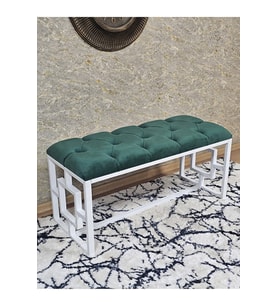 Beyaz Boyalı İçi Kareli Diktörtgen 100 cm x 40 cm Oturak Puf - Bench - Makyaj Oturağı - Oturak Yeşil Renk 100 x 40 Boyut/Ebat (Çok Renkli)