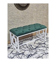Beyaz Boyalı İçi Kareli Diktörtgen 100 cm x 40 cm Oturak Puf - Bench - Makyaj Oturağı - Oturak Yeşil Renk 100 x 40 Boyut/Ebat (Çok Renkli)