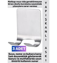 #Askı Montaj Gerektirmeyen Kendinden Yapışkanlı İz Bırakmaz Suya Neme Dayanıklı Mutfak Banyo Tıraş B
